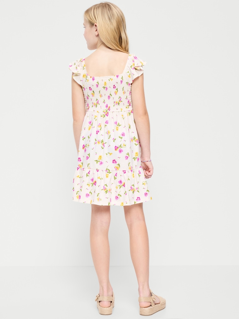 Printed Fit and Flare Smocked Dress for Girls