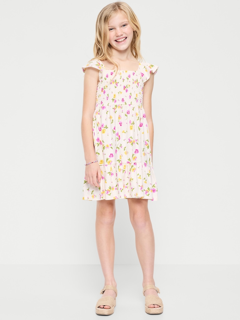 Printed Fit and Flare Smocked Dress for Girls