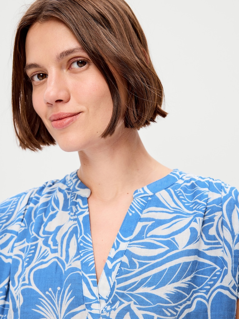 Short-Sleeve Crinkle Gauze Popover Top