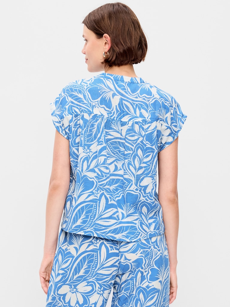 Short-Sleeve Crinkle Gauze Popover Top