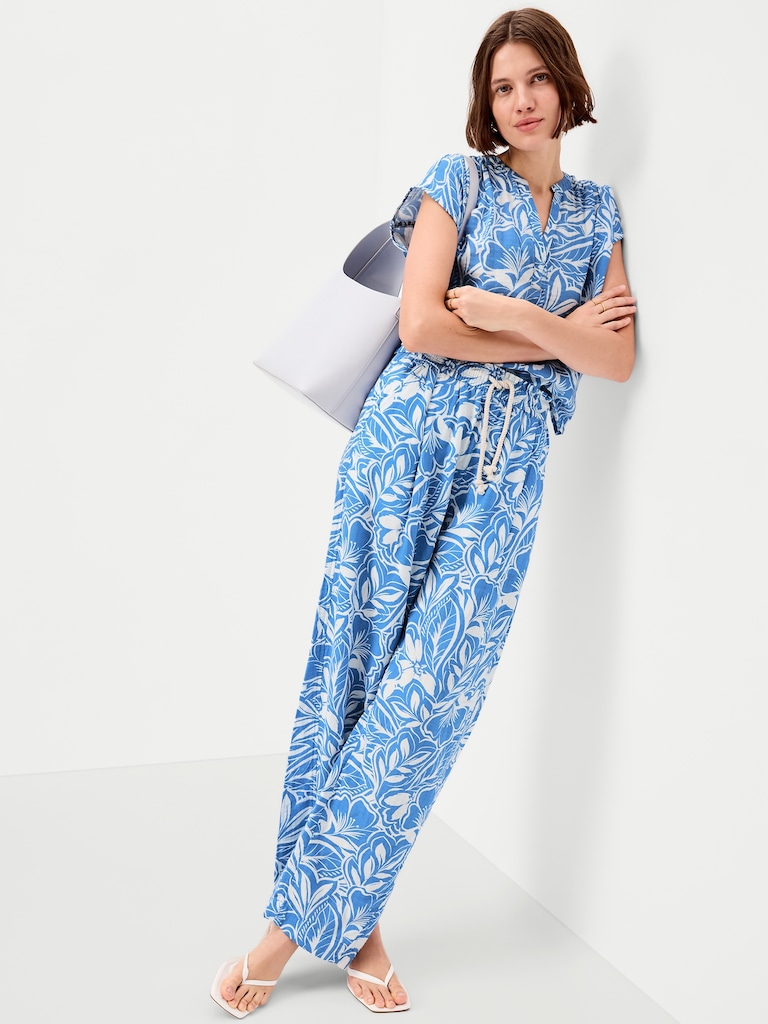 Short-Sleeve Crinkle Gauze Popover Top