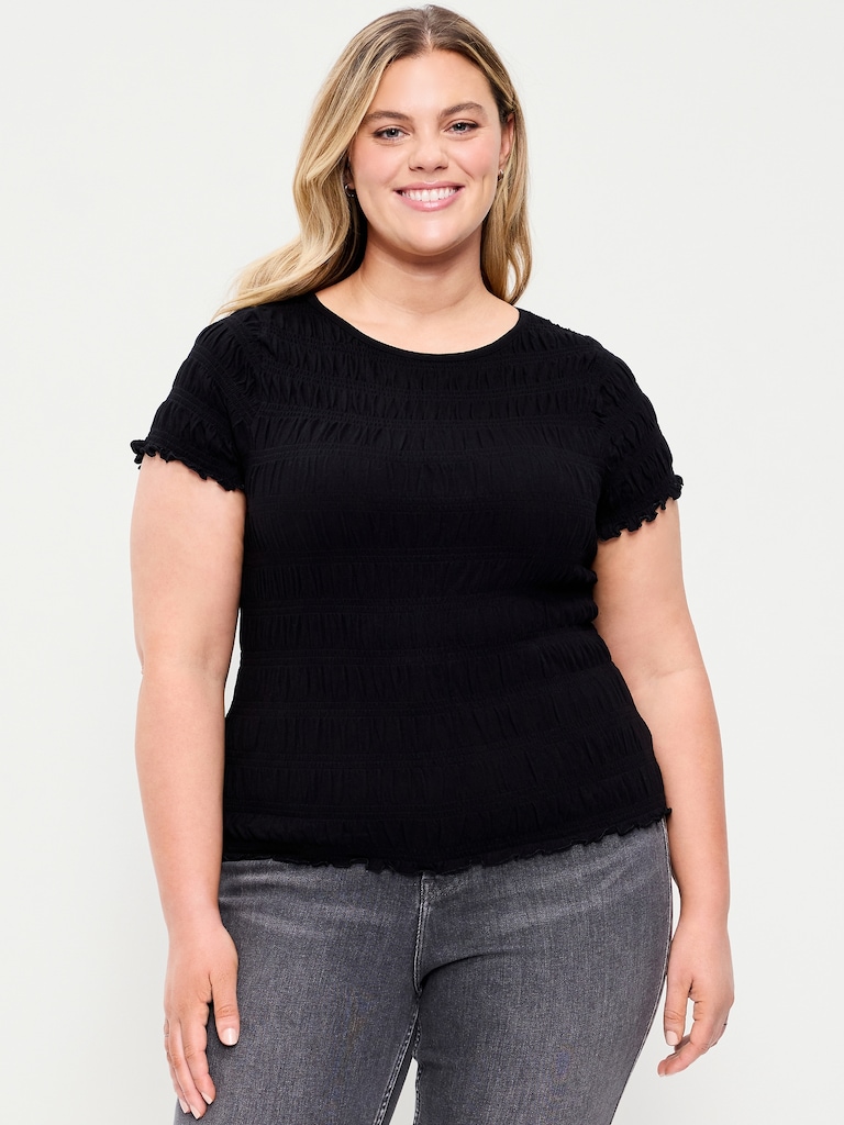 Slit-Neck Smocked Top