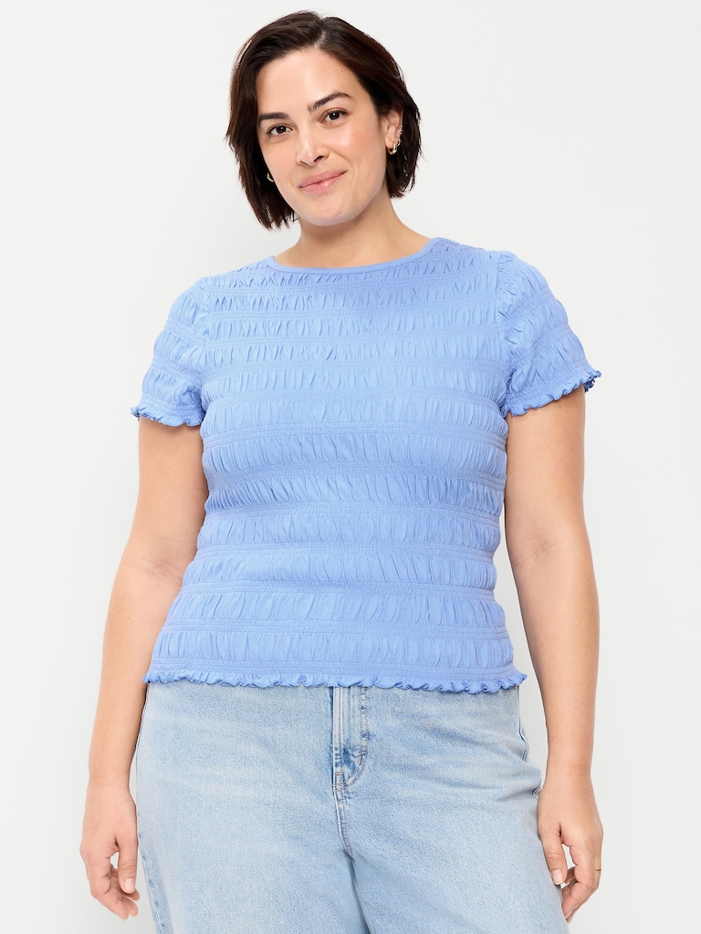 Slit-Neck Smocked Top