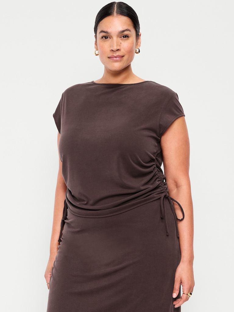 Cap-Sleeve Shirred Side Top