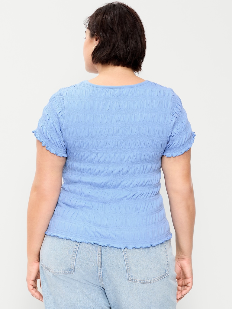 Slit-Neck Smocked Top