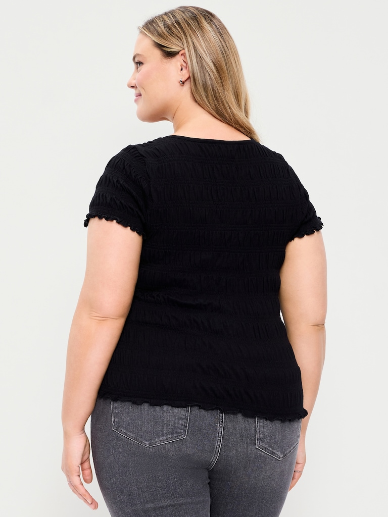 Slit-Neck Smocked Top