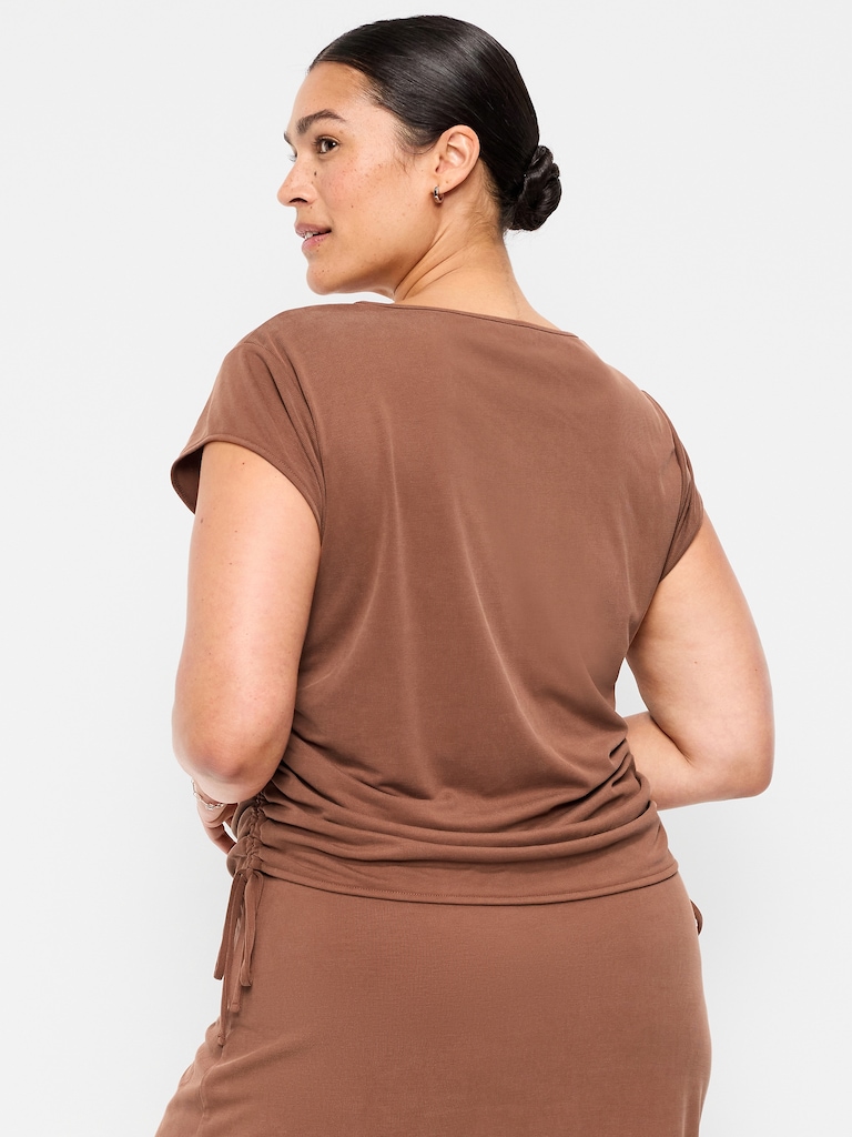 Cap-Sleeve Shirred Side Top