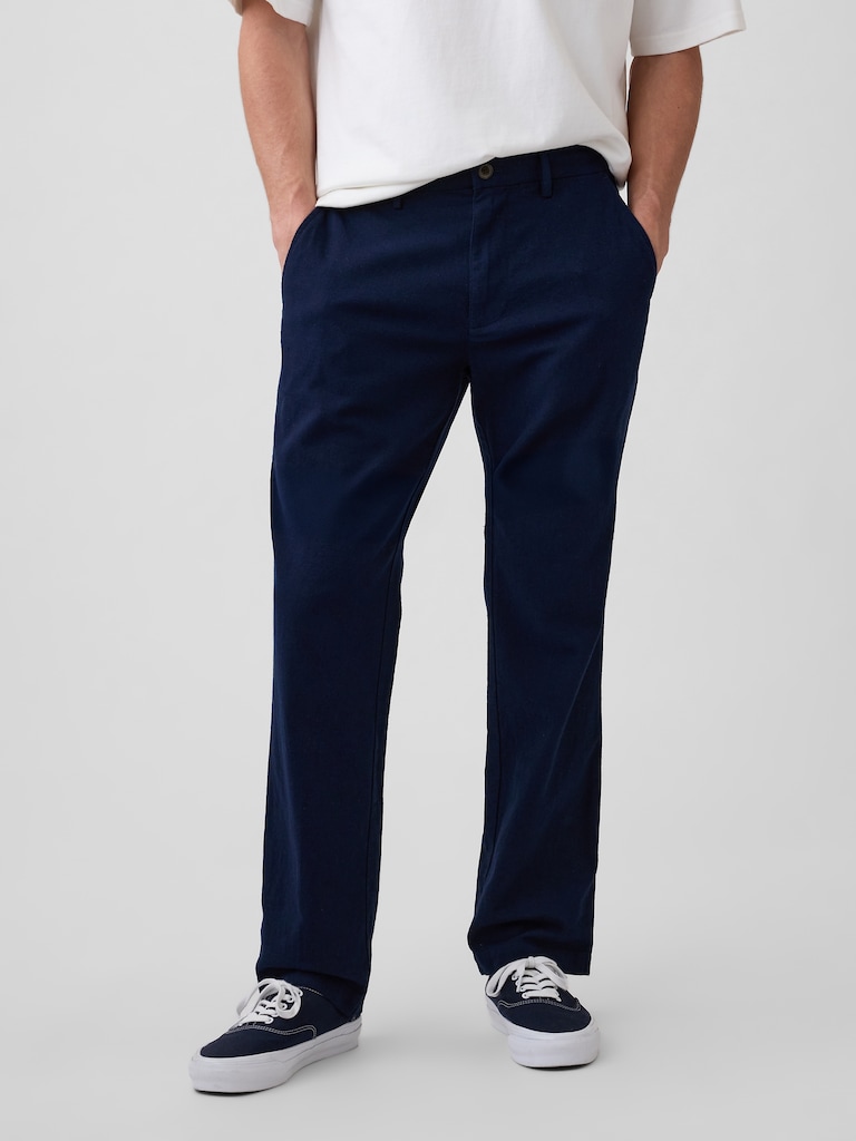 Straight Linen-Blend Pants