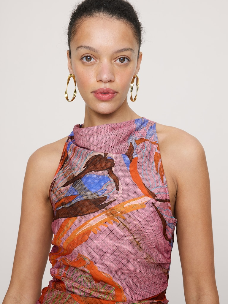 Viscose-Linen Cowl-Neck Dress