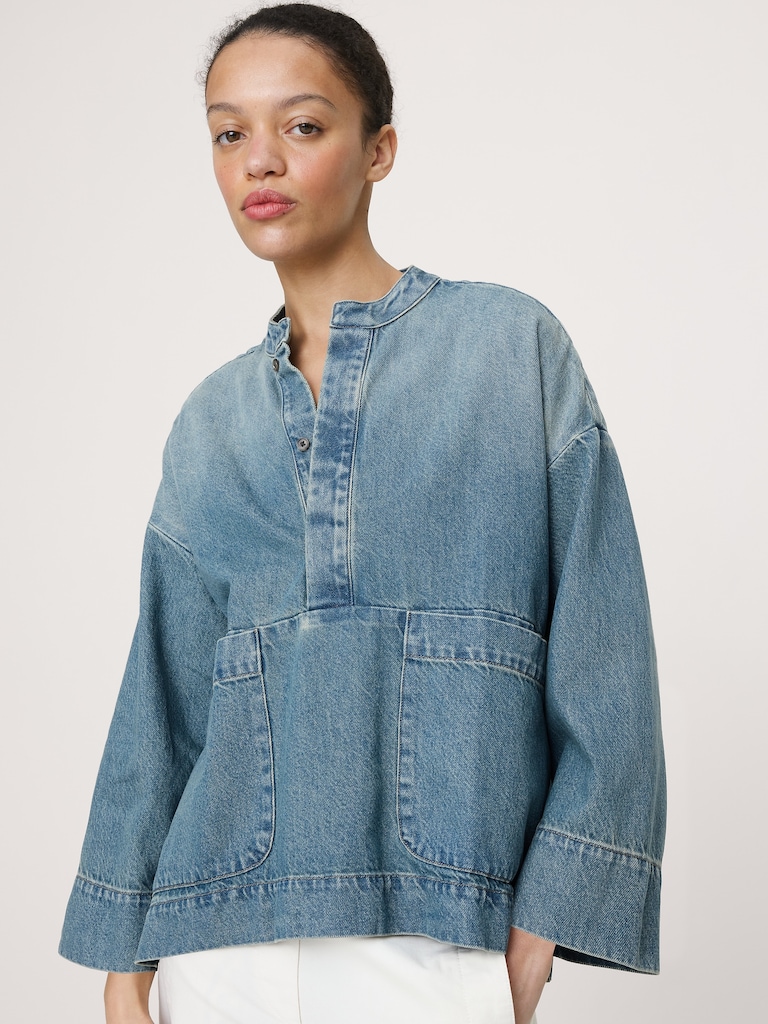 Denim Popover Top