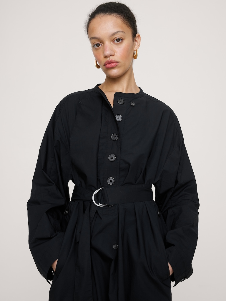 Cotton Poplin Big-Button Shirt Dress