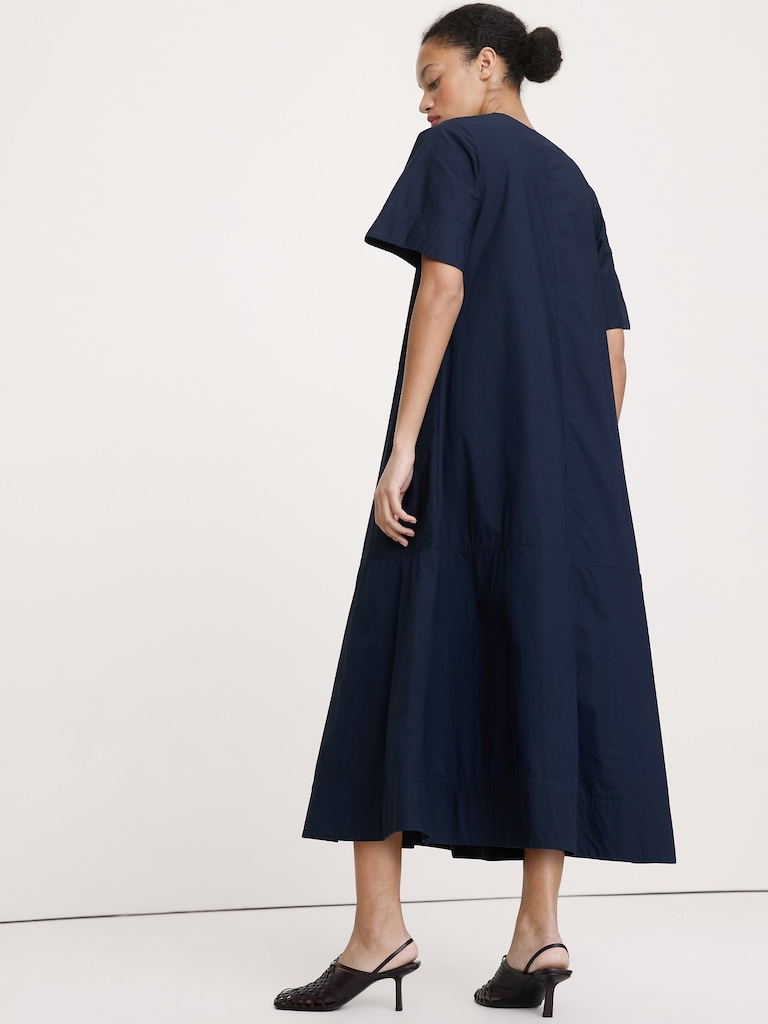 Cotton Poplin Trapeze Midi Dress