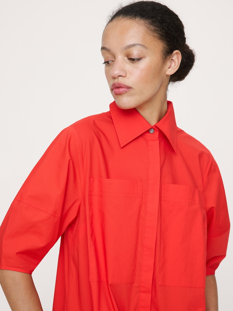 Cotton Poplin Barrel Shirt Dress