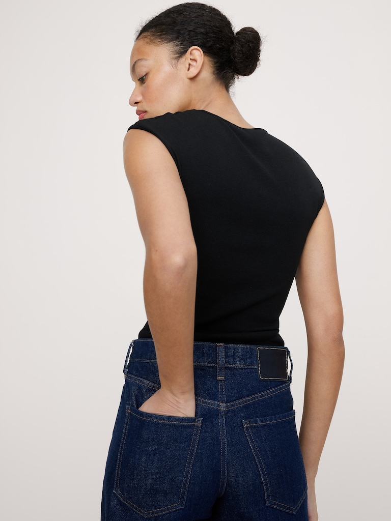 Ribbed Cap-Sleeve T-Shirt