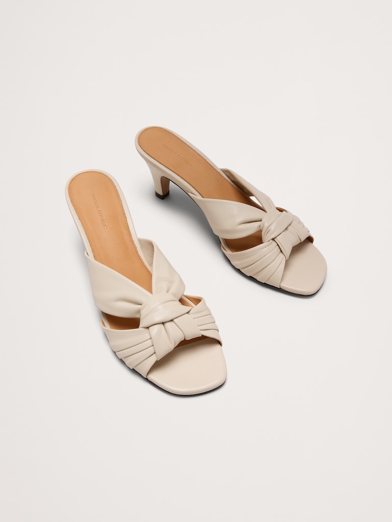 Italian Leather Soft-Knot Heeled Sandal