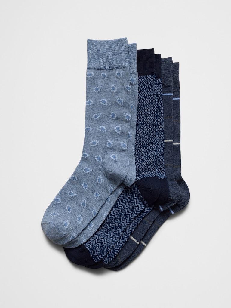 Blue Pasley Trouser Socks (3 Pack)