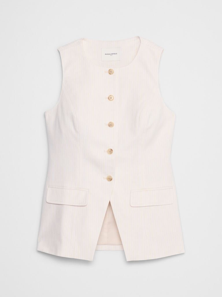 Linen-Blend Long Cutaway Vest