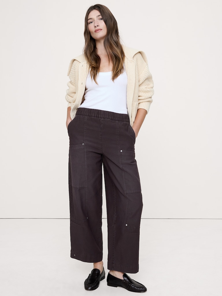 Wide-Leg Textured Twill Pull-On Pant