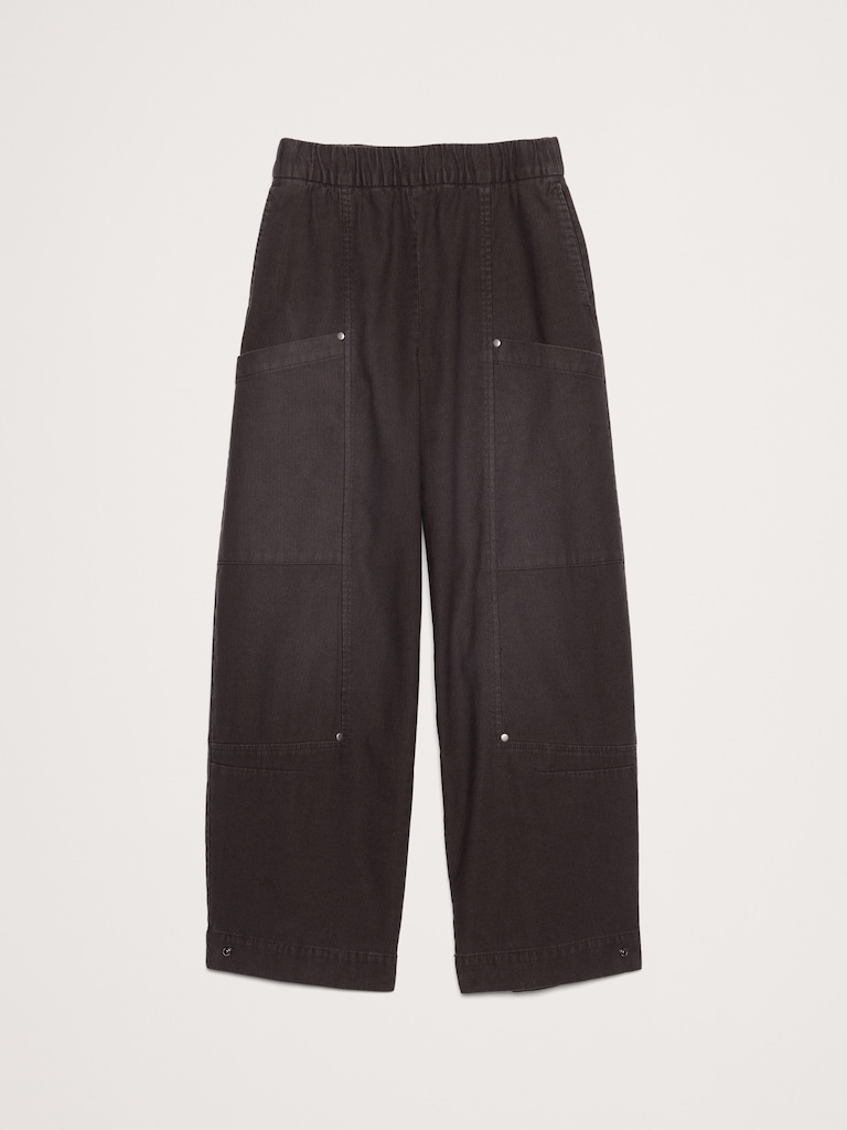 Wide-Leg Textured Twill Pull-On Pant