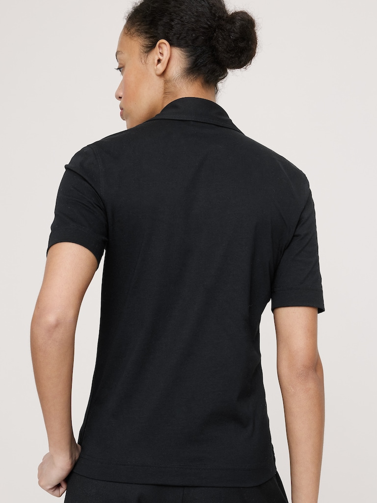 Silky Cotton Short-Sleeve Button-Down Top