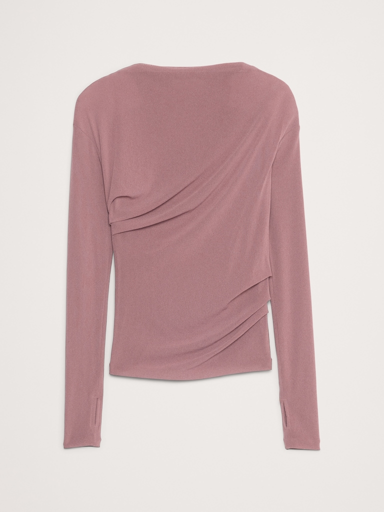 Ruched Mesh Boatneck Top