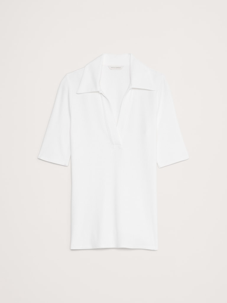 Ribbed Elbow-Sleeve Polo