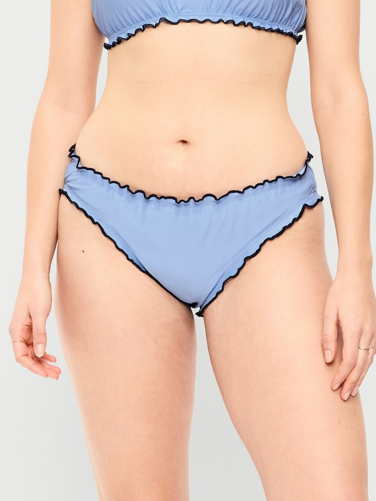 Mid-Rise Ruffle Trim Swim Bottoms