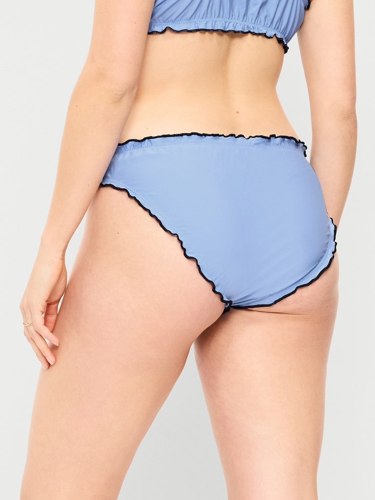 Mid-Rise Ruffle Trim Swim Bottoms