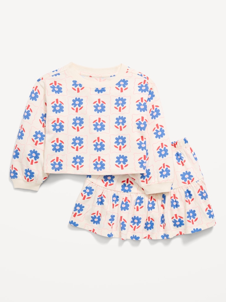Printed Long-Sleeve Top and Skirt Set for Toddler Girls