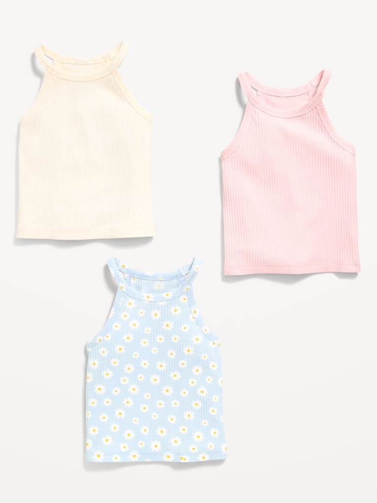 Fitted Halter Tank Tops 3-Pack for Toddler Girls