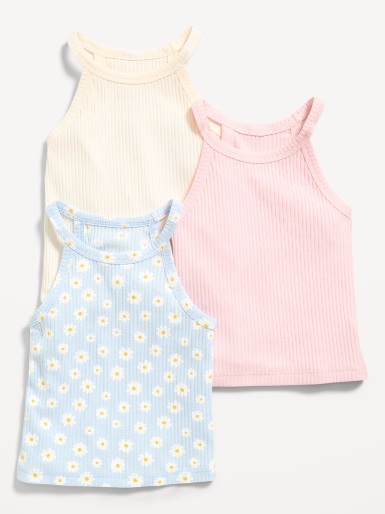 Fitted Halter Tank Tops 3-Pack for Toddler Girls