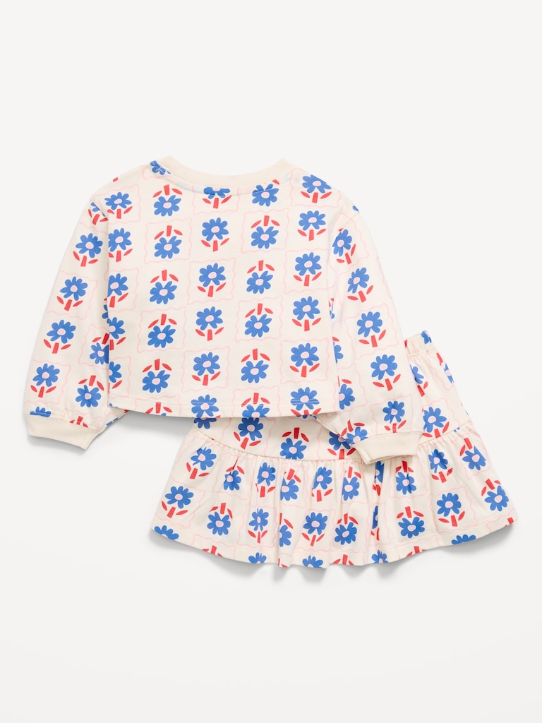 Printed Long-Sleeve Top and Skirt Set for Toddler Girls