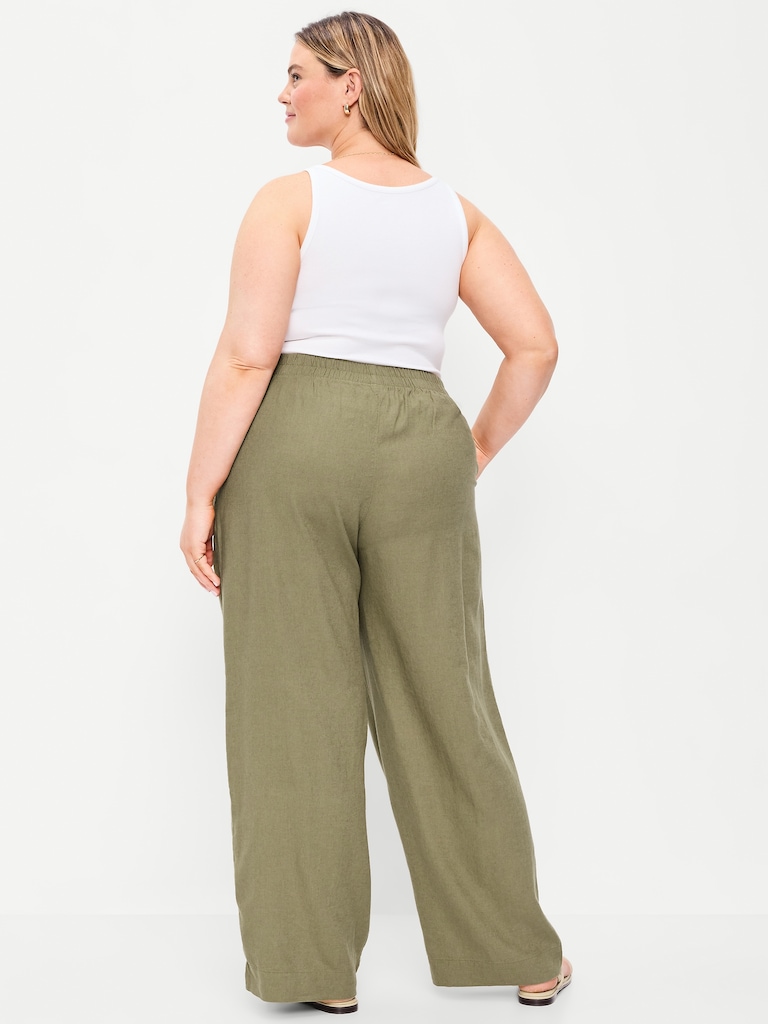 High-Waisted Linen-Blend Wide-Leg Pants
