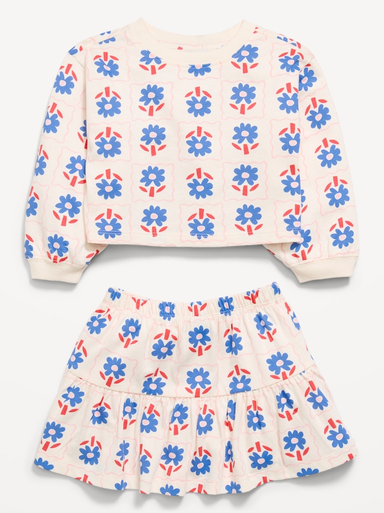 Printed Long-Sleeve Top and Skirt Set for Toddler Girls
