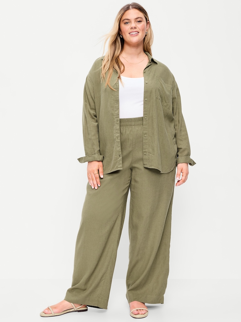 High-Waisted Linen-Blend Wide-Leg Pants