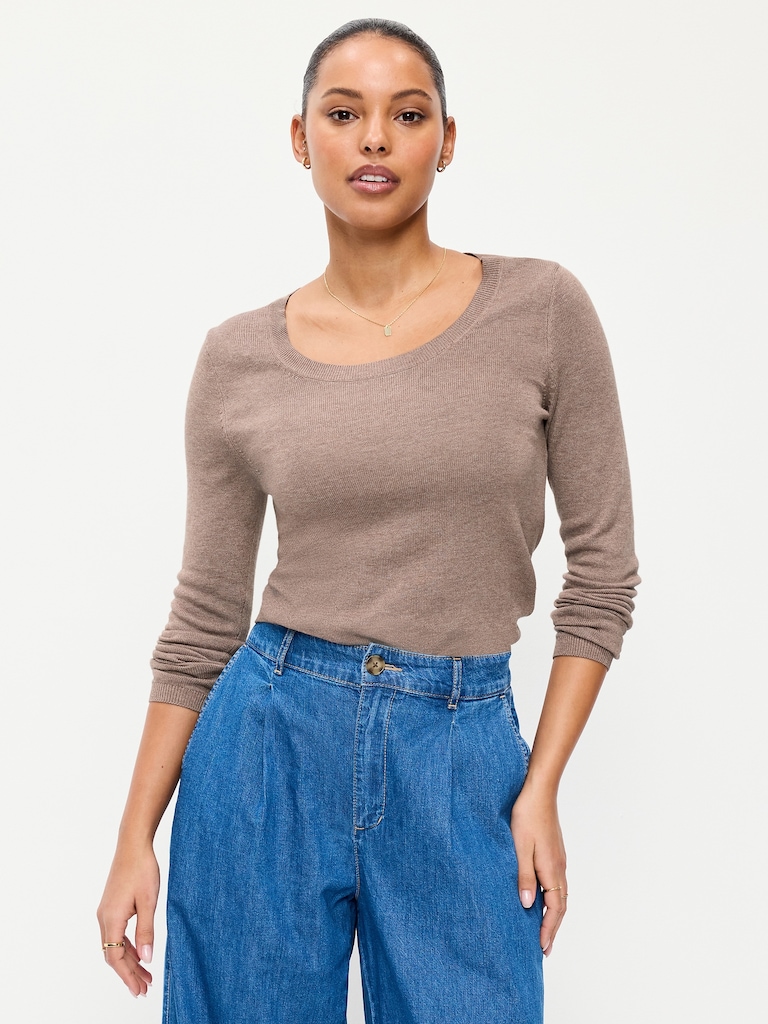 Fitted Scoop-Neck Cropped Jersey Sweater