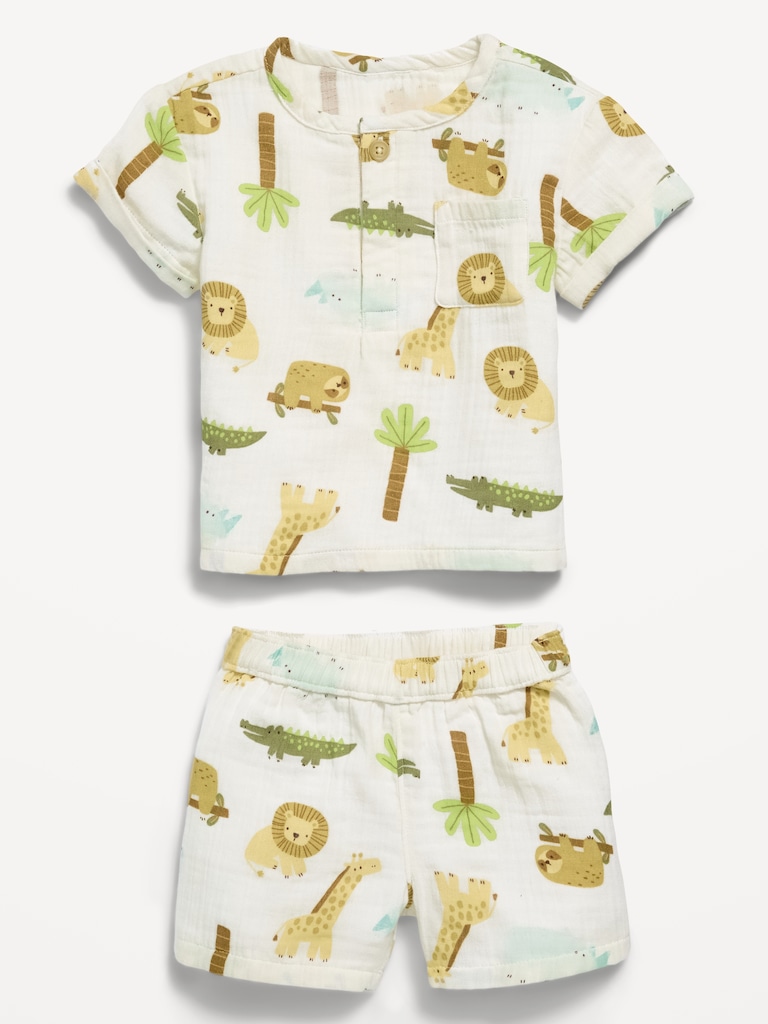Double-Weave Pocket T-Shirt and Shorts Set for Baby