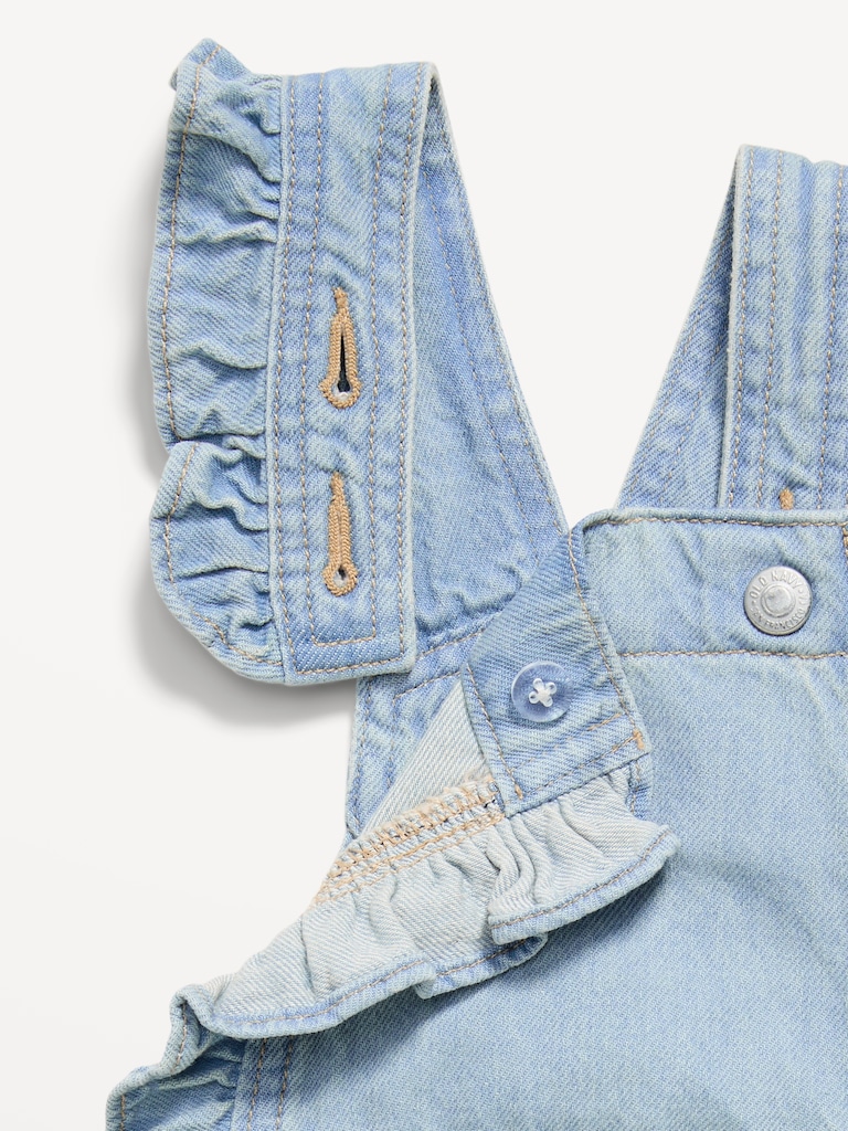 Ruffle-Trim Jean One-Piece Romper for Baby
