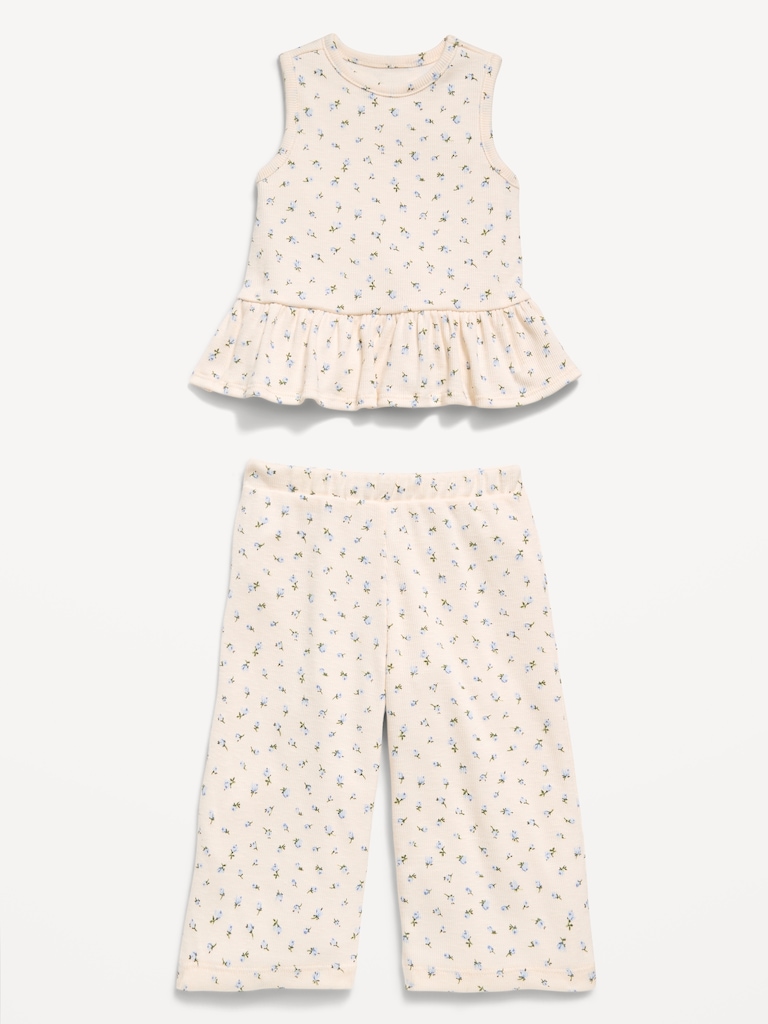 Sleeveless Ribbed Peplum Top and Pants Set for Baby