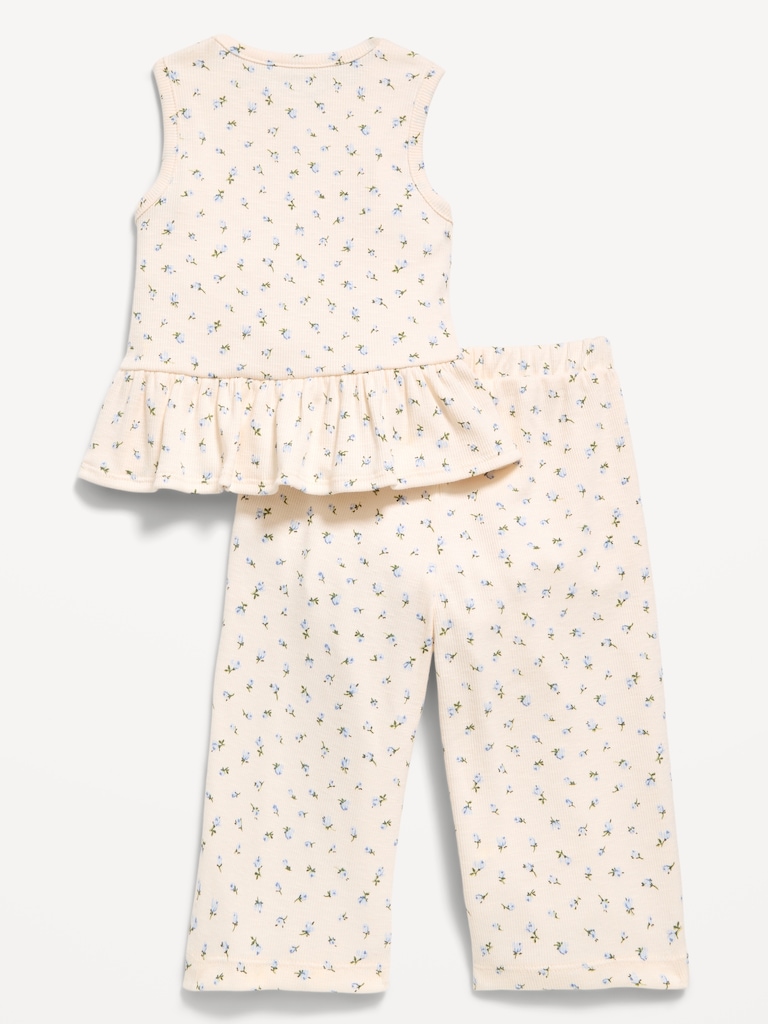Sleeveless Ribbed Peplum Top and Pants Set for Baby