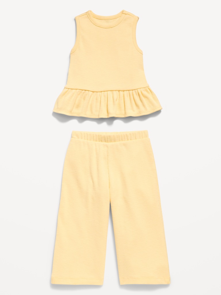 Sleeveless Ribbed Peplum Top and Pants Set for Baby