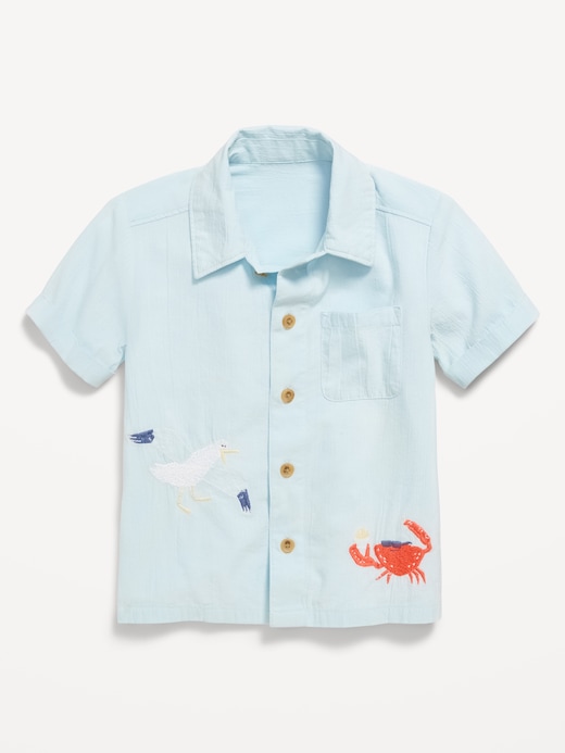 Short Short-Sleeve Embroidered Shirt for Toddler Boys under $10 clearance