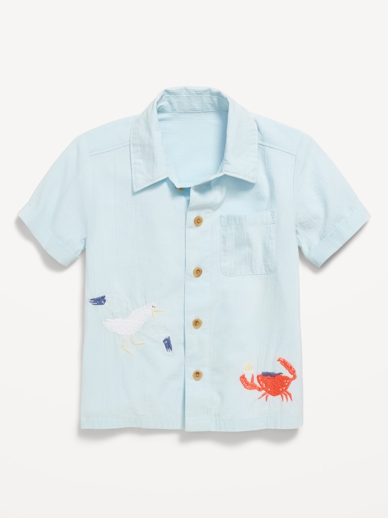 Short-Sleeve Embroidered Shirt for Toddler Boys