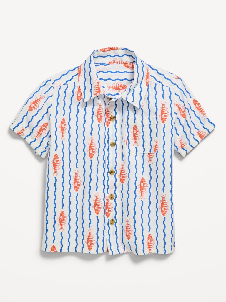 Printed Crinkle Pocket Shirt for Toddler Boys