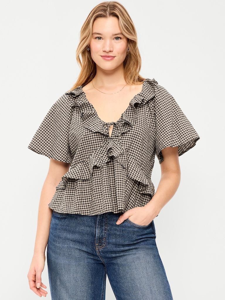 Ruffle Tie-Front Top