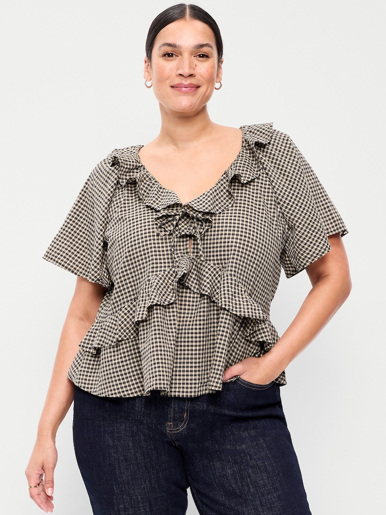 Ruffle Tie-Front Top