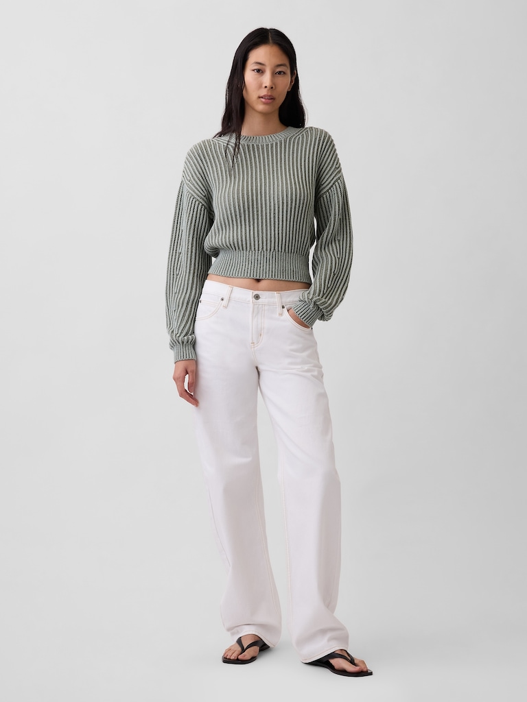 100% Cotton Barrel-Sleeve Crop Sweater