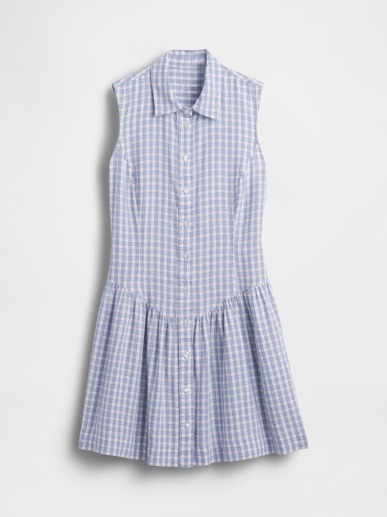 Linen-Blend Drop-Waist Mini Shirtdress
