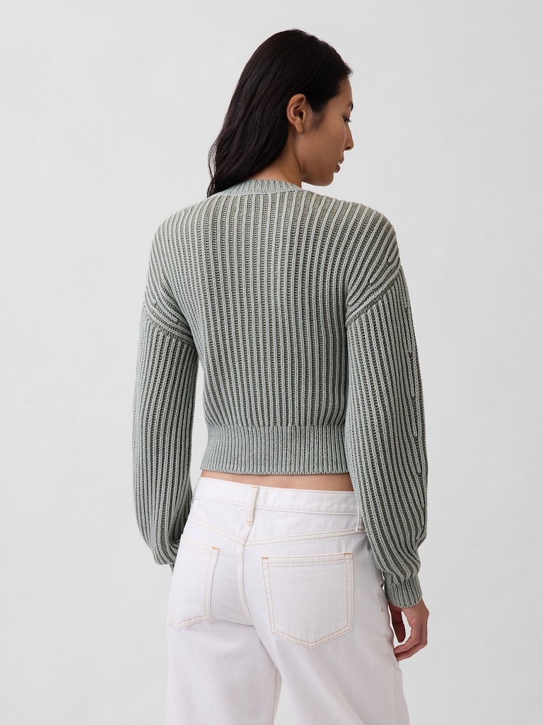 100% Cotton Barrel-Sleeve Crop Sweater