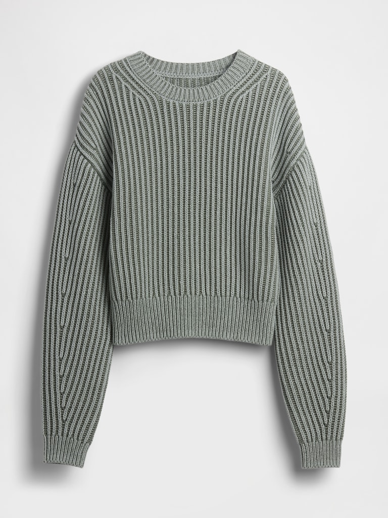 100% Cotton Barrel-Sleeve Crop Sweater